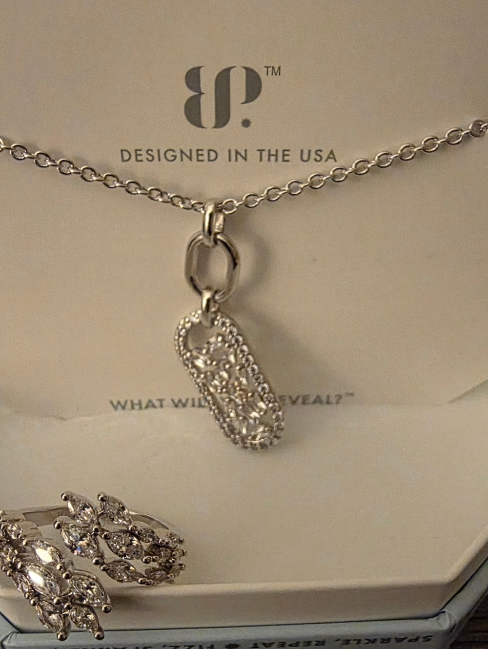 BP Silver-Tone Pavé Crystal Pendant Necklace with Matching Crystal Ring